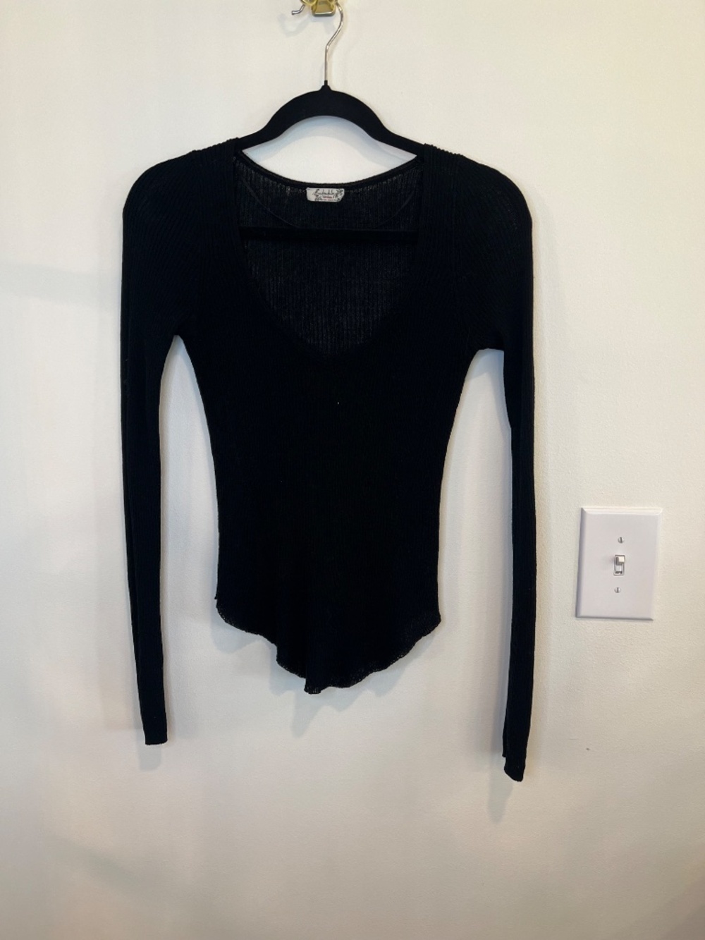 Free People Intimately Black Ribbed Long Sleeve Y2K Balletcore Top S